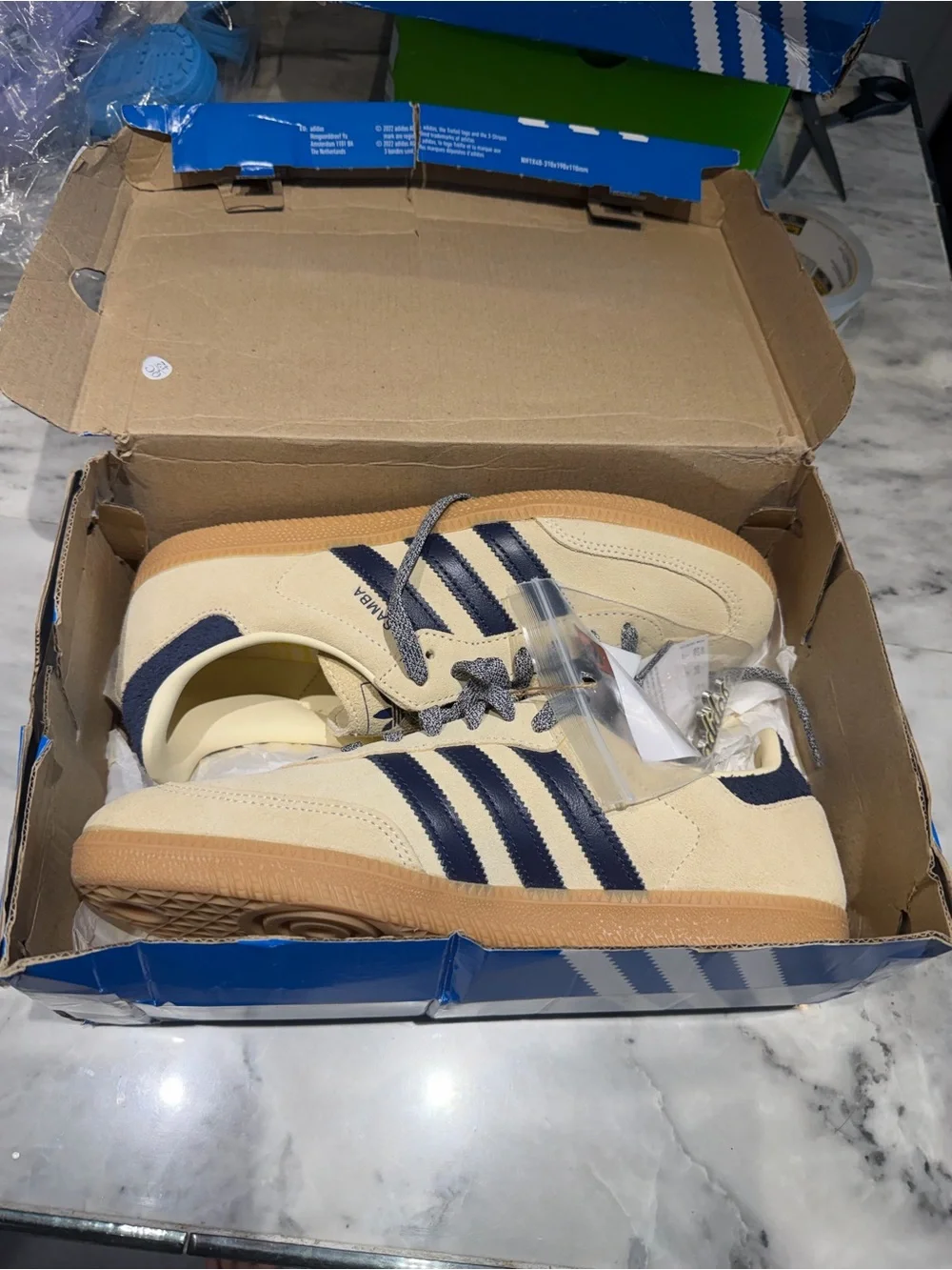 adidas Men’s Beige and Navy Suede Sneakers